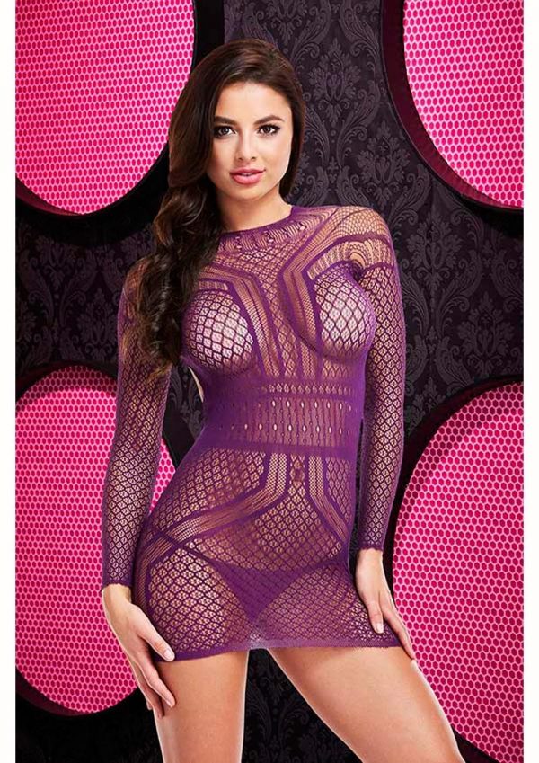Long Sleeve Open Back Mini Dress Purple - Image 2