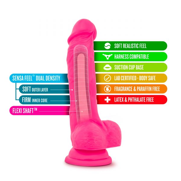 Neo Dual Density Cock With Balls 7in Neon Pink - Image 6