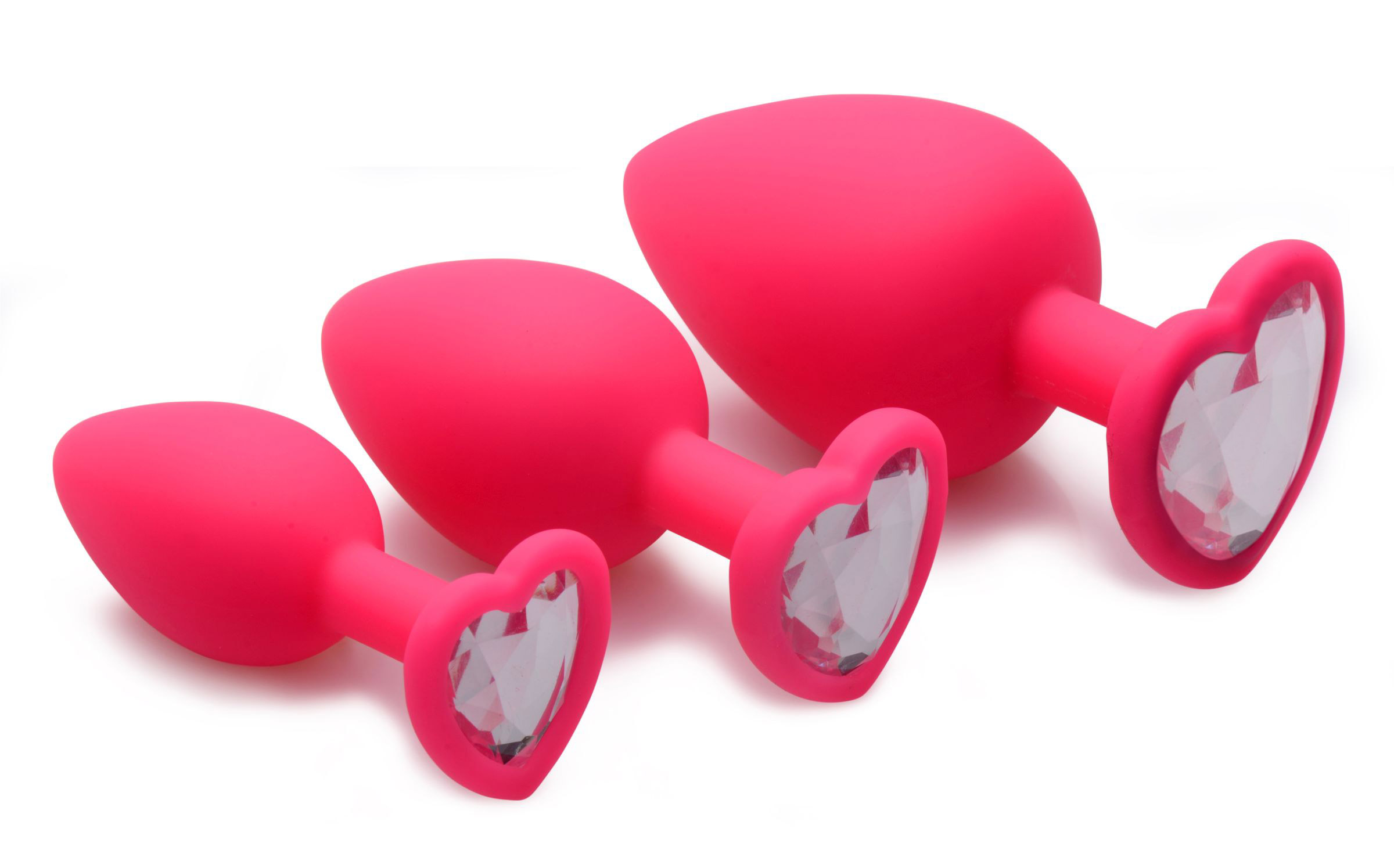 Pink Hearts 3 Pc Silicone Anal Plugs with Gem Accents - Pleasure Me Sex