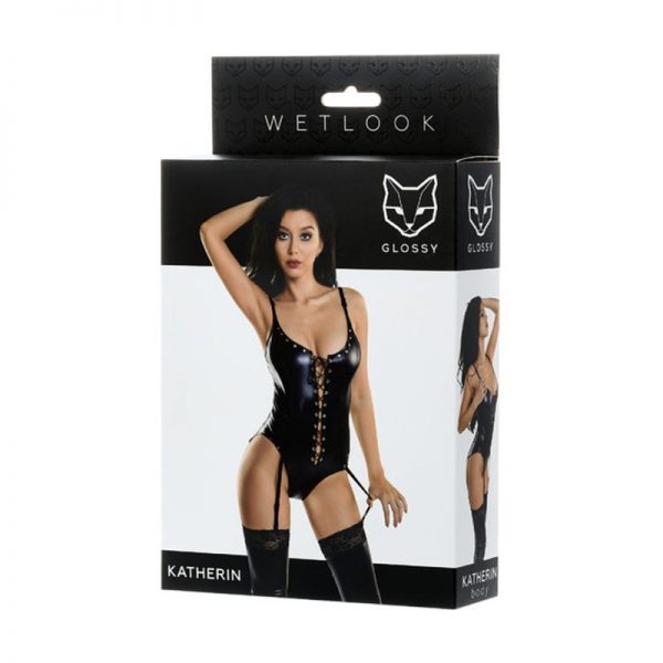 Glossy Wetlook Lace Up Bodysuit Katherin - Image 4