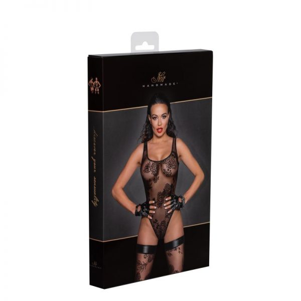 Tulle Bodysuit  w Patterned Flock Embroidery - Image 6