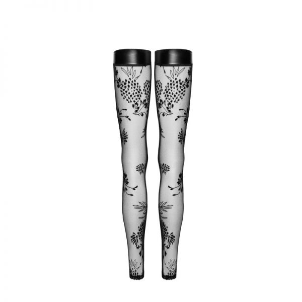 Tulle Stockings w Patterned Flock Embroidery & Power Wetlook Band - Image 3