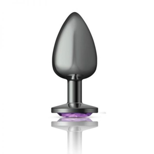 Cheeky Charms Gunmetal Round Butt Plug w Purple Jewel Large - Image 2