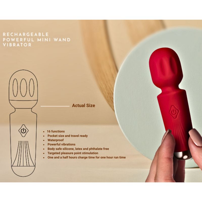 Rechargeable 16 Mode Silicone Mini Wand Azalea Red - Image 5