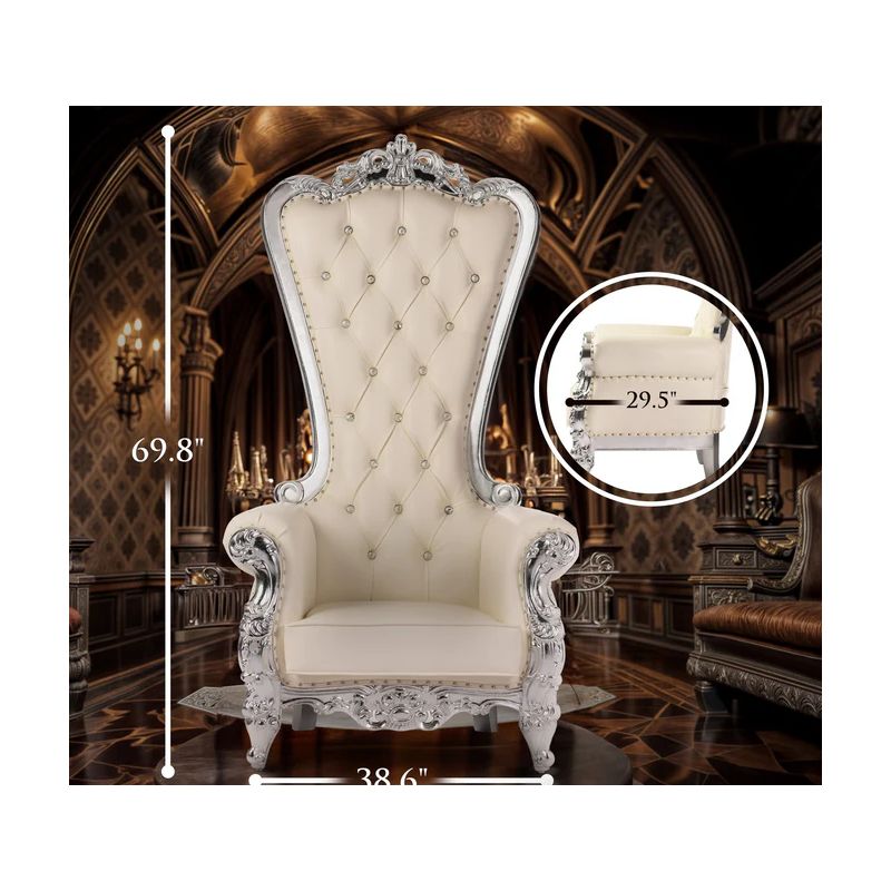 Domina Throne Chair Silver Frame Cream Cushion - Image 2