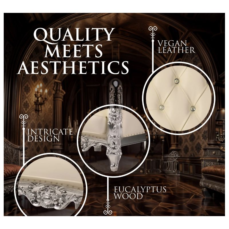 Domina Throne Chair Silver Frame Cream Cushion - Image 3